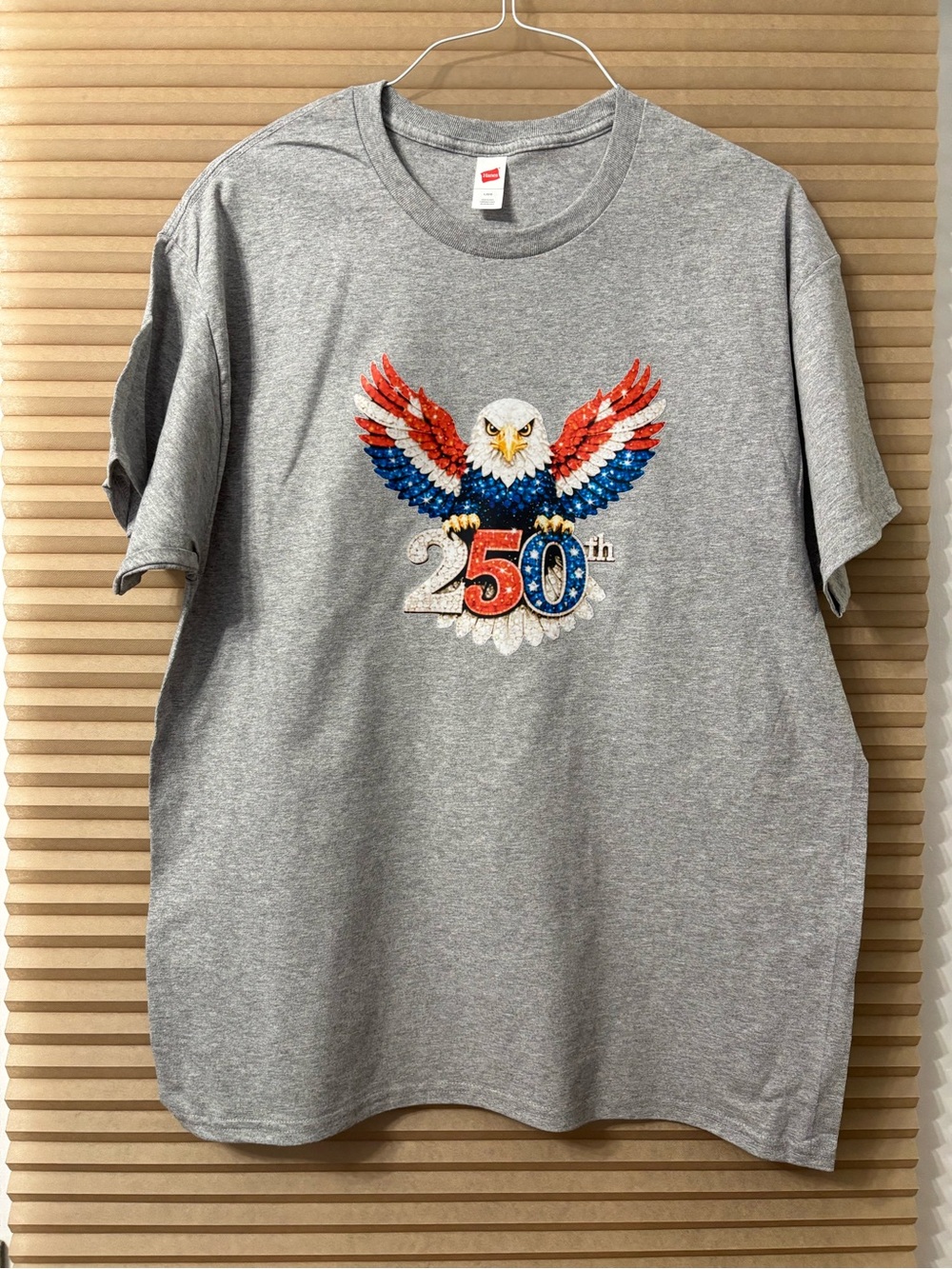 NEW Large Gray Eagle Graphic Tee with Red, White & Blue 250th Design